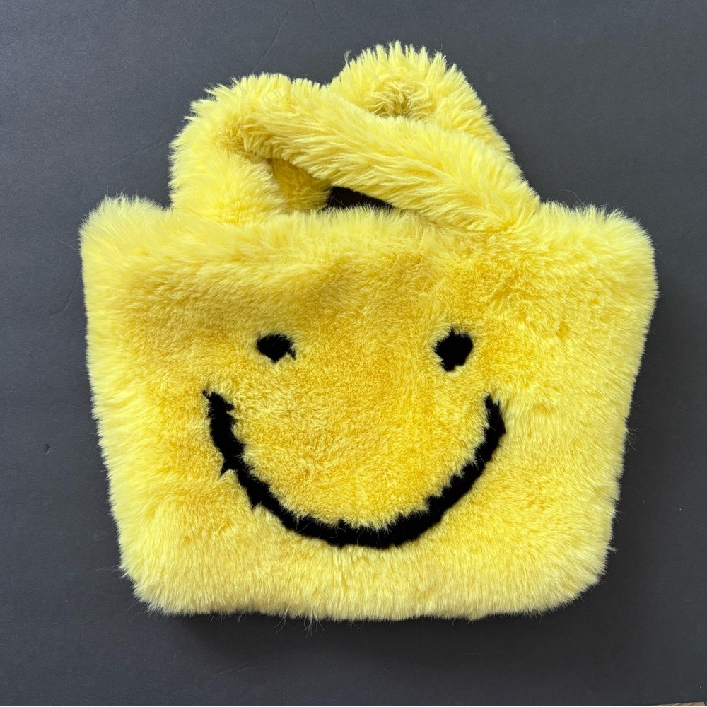 Yellow Smiley Face Purse Plush Fuzzy Handbag